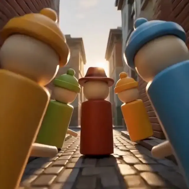 A Don surrounded by henchmen in a cobbled alley